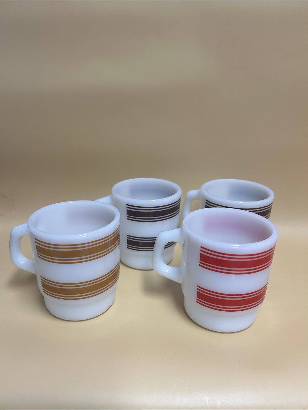Vintage Anchor Hocking Fire-King "Super Stripe" stacking mugs white milk glass